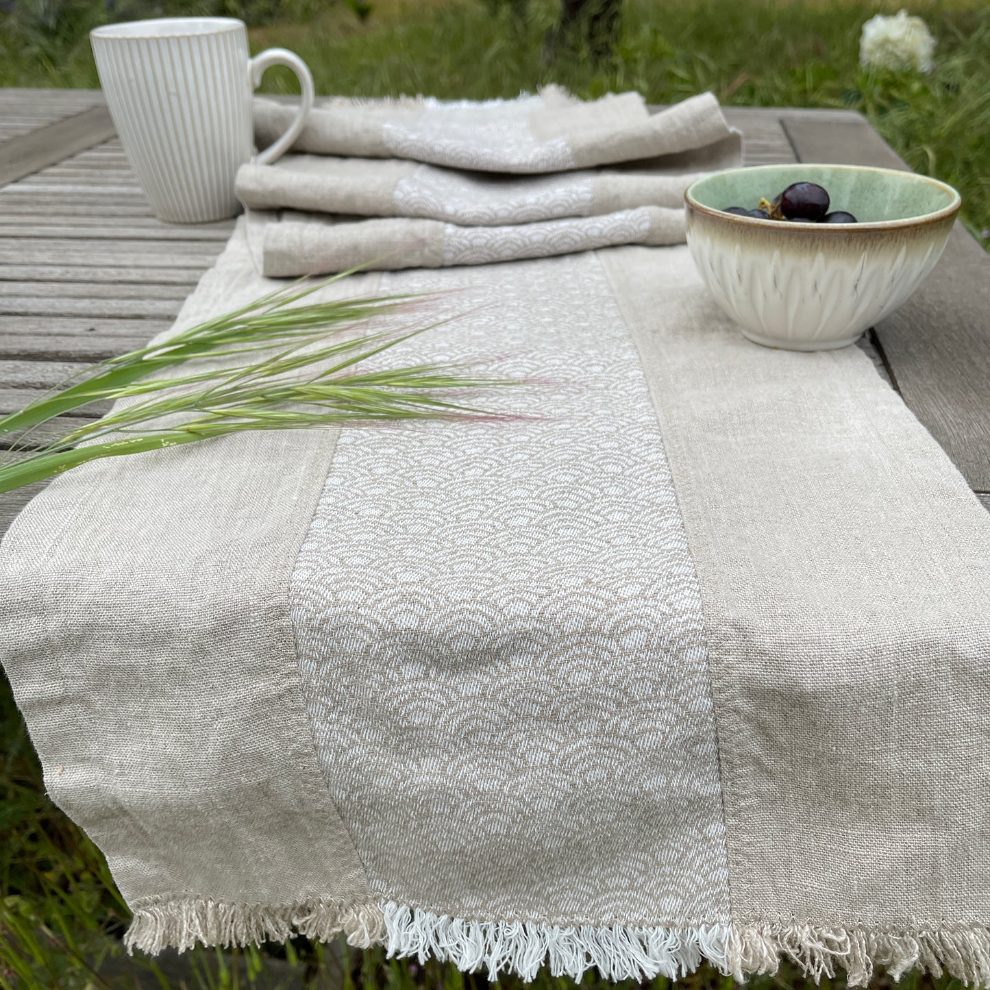 Natural Flax Table Runner with Deco Detail