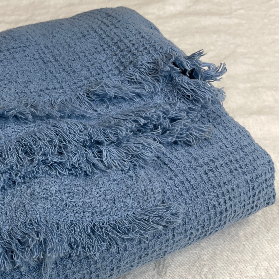 Blue Waffle 100% Flax Throw