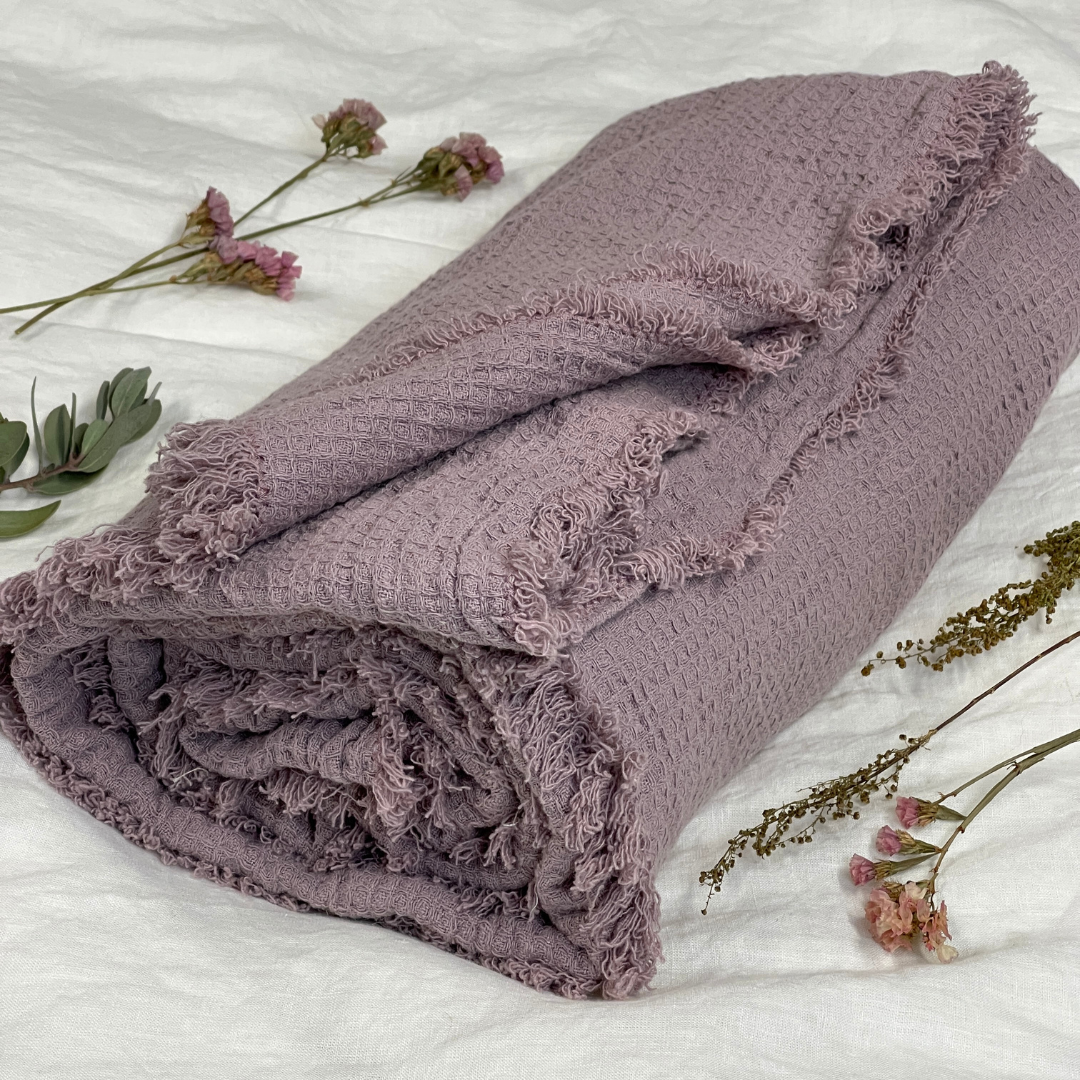 Mauve Waffle 100% Flax Throw