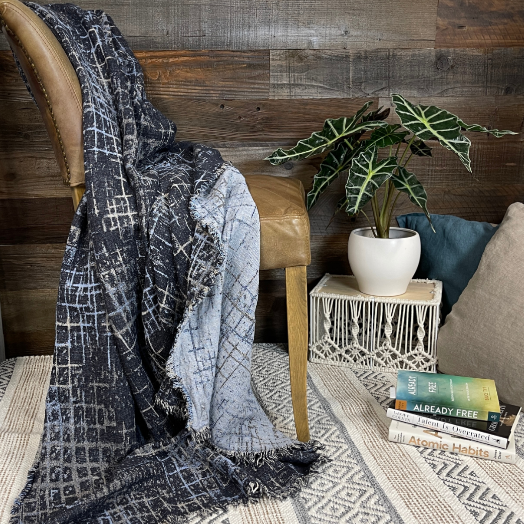 Starry Night Reversible 100% Flax Throw