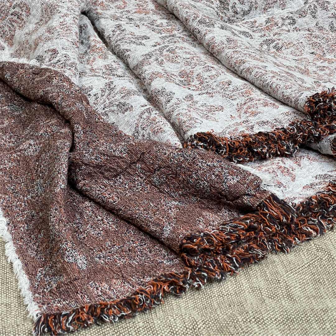 Terracotta Jacquard Reversible 100% Flax Throw