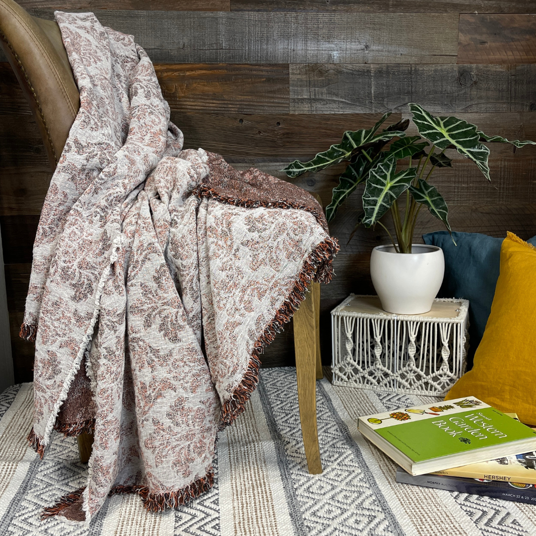 Terracotta Jacquard Reversible 100% Flax Throw