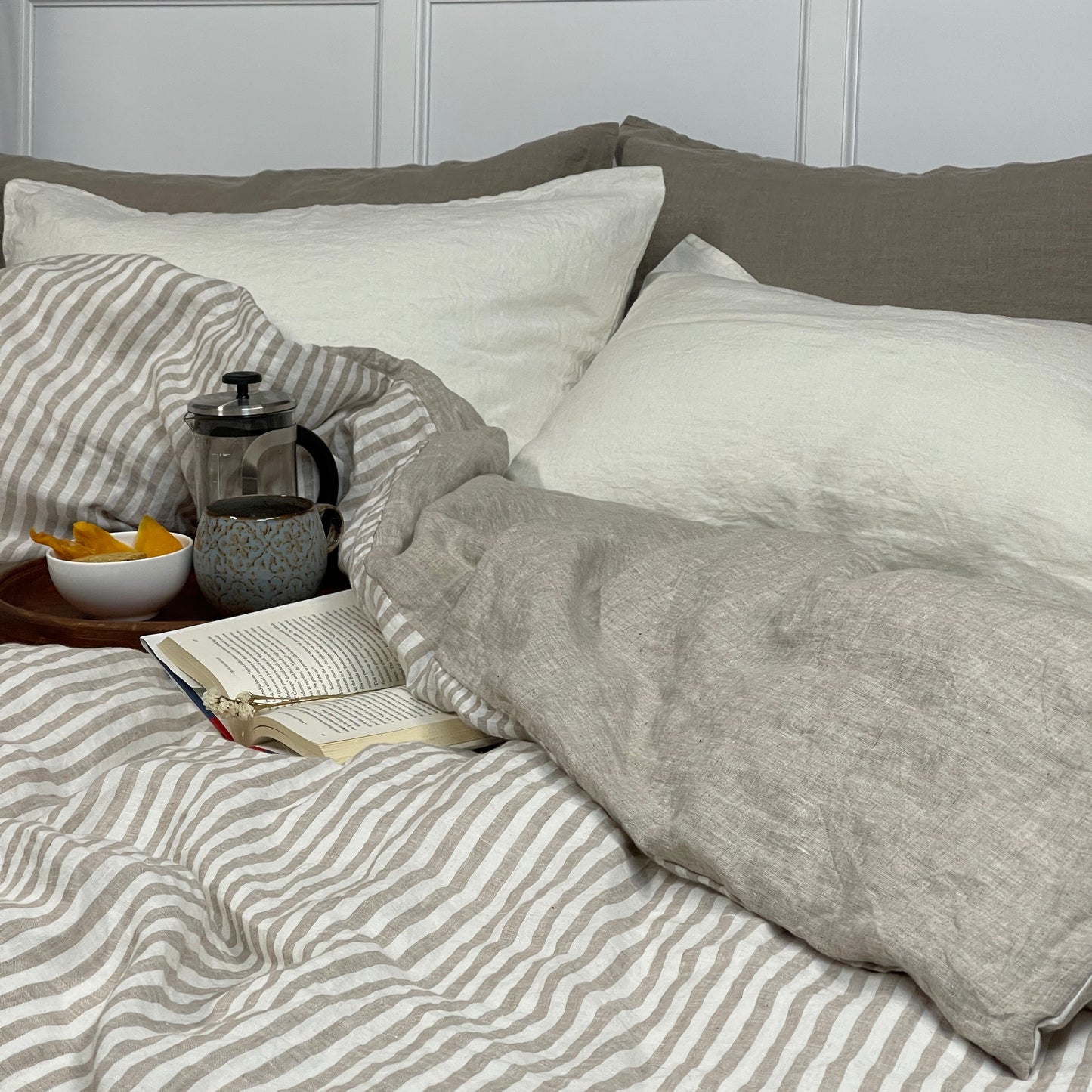 Stripe Greige Flax Duvet Cover