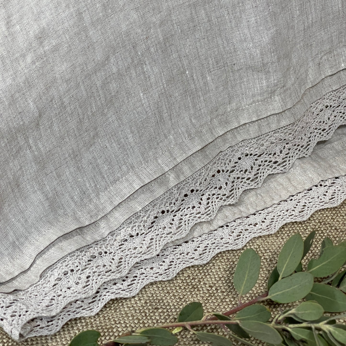 Nostalgia Greige Flax Pillowcase with Lace