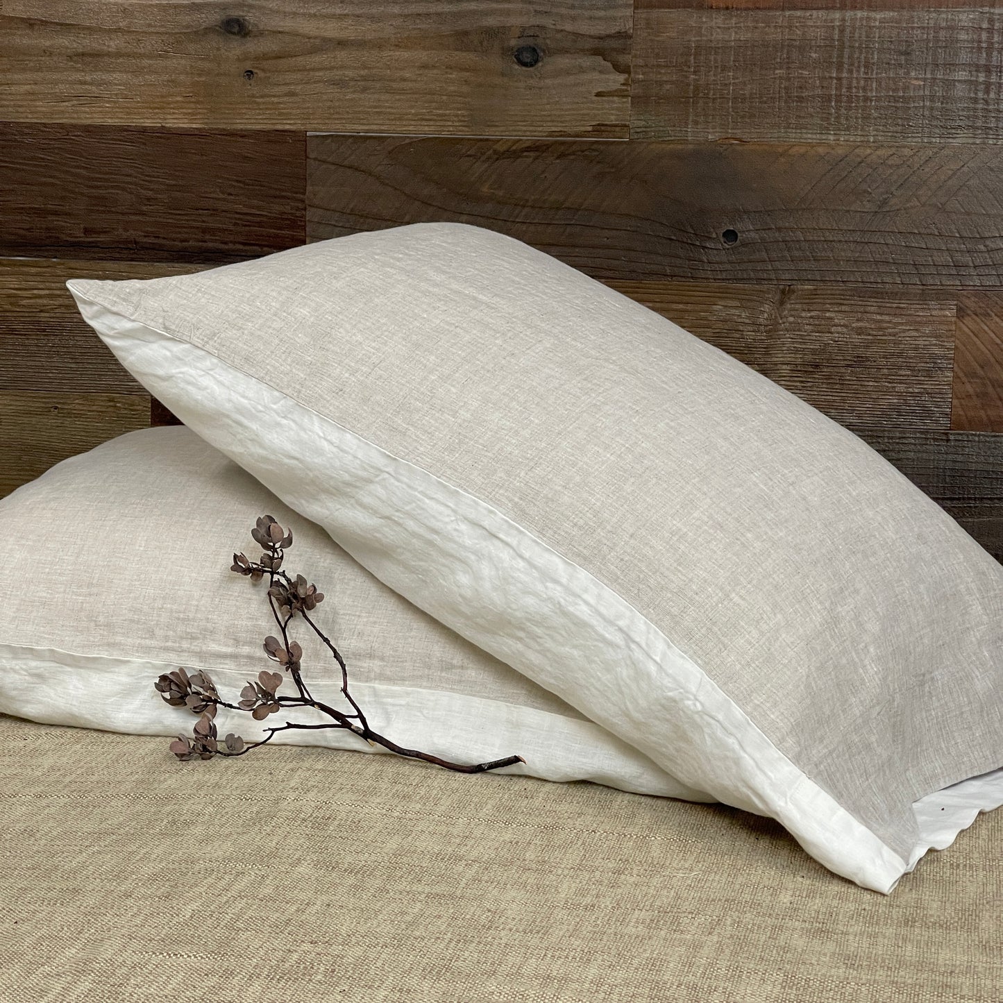 Reversible Off-white Greige Flax Pillowcase