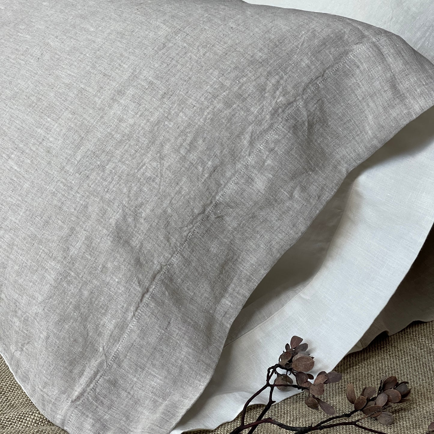 Reversible Off-white Greige Flax Pillowcase