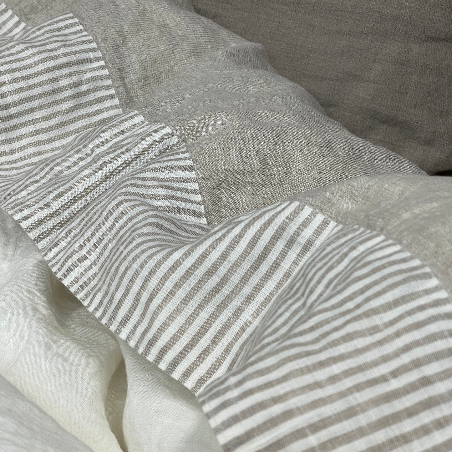 Stripe Accent Greige Flat Sheet with decorative detail