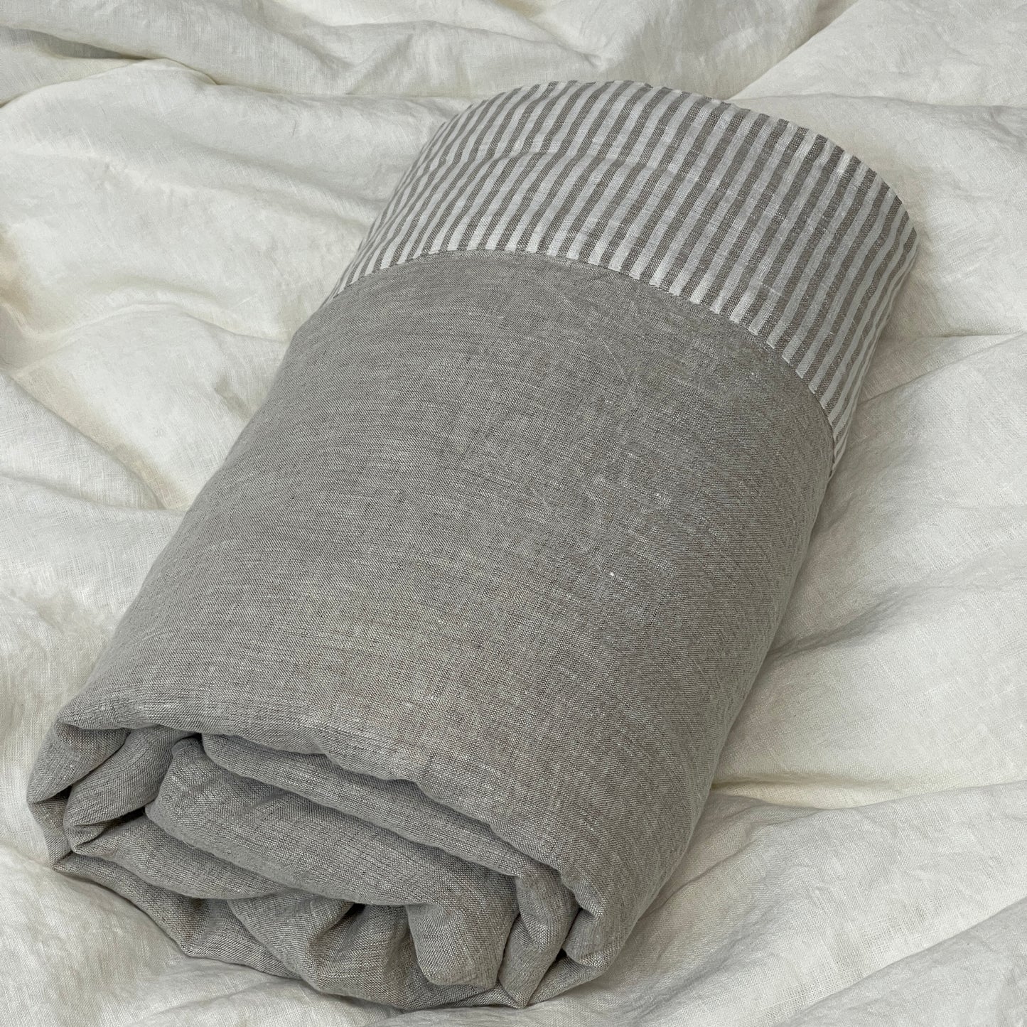Stripe Accent Greige Flat Sheet with decorative detail
