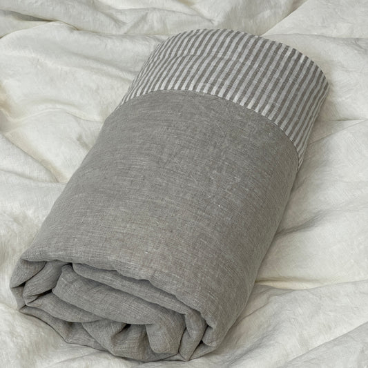 Stripe Accent Greige Flat Sheet with decorative detail