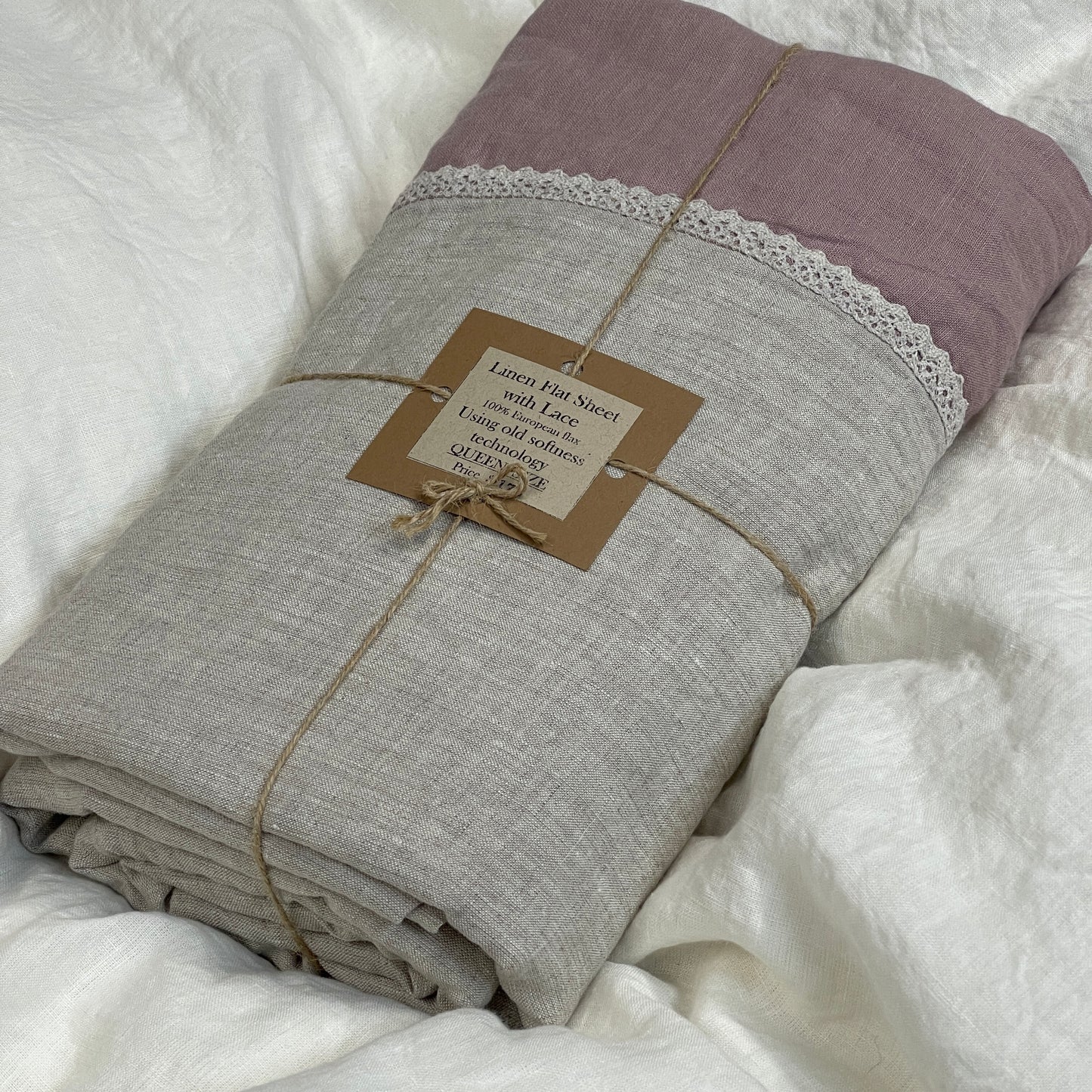 Greige Mauve Flat Sheet with Lace