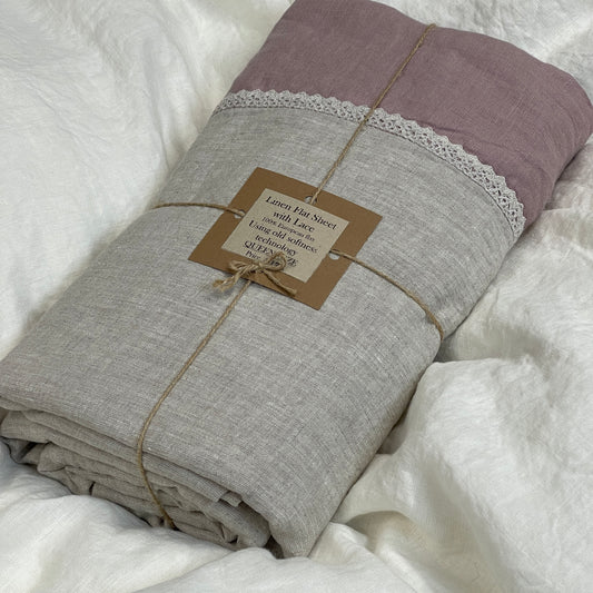 Greige Mauve Flat Sheet with Lace