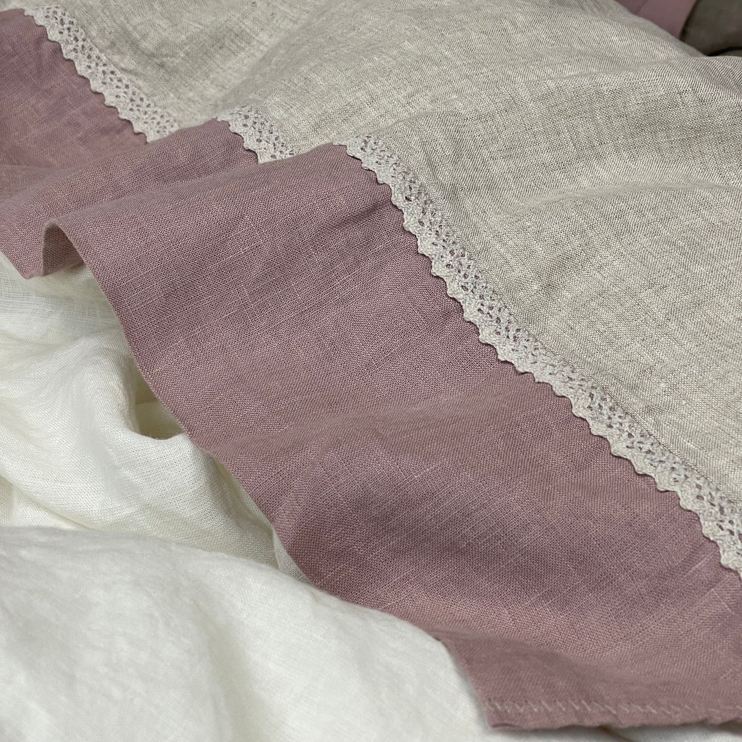 Greige Mauve Flat Sheet with Lace
