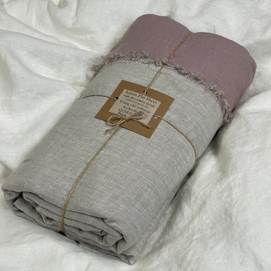 Greige Mauve Flat Sheet with Deco Detail