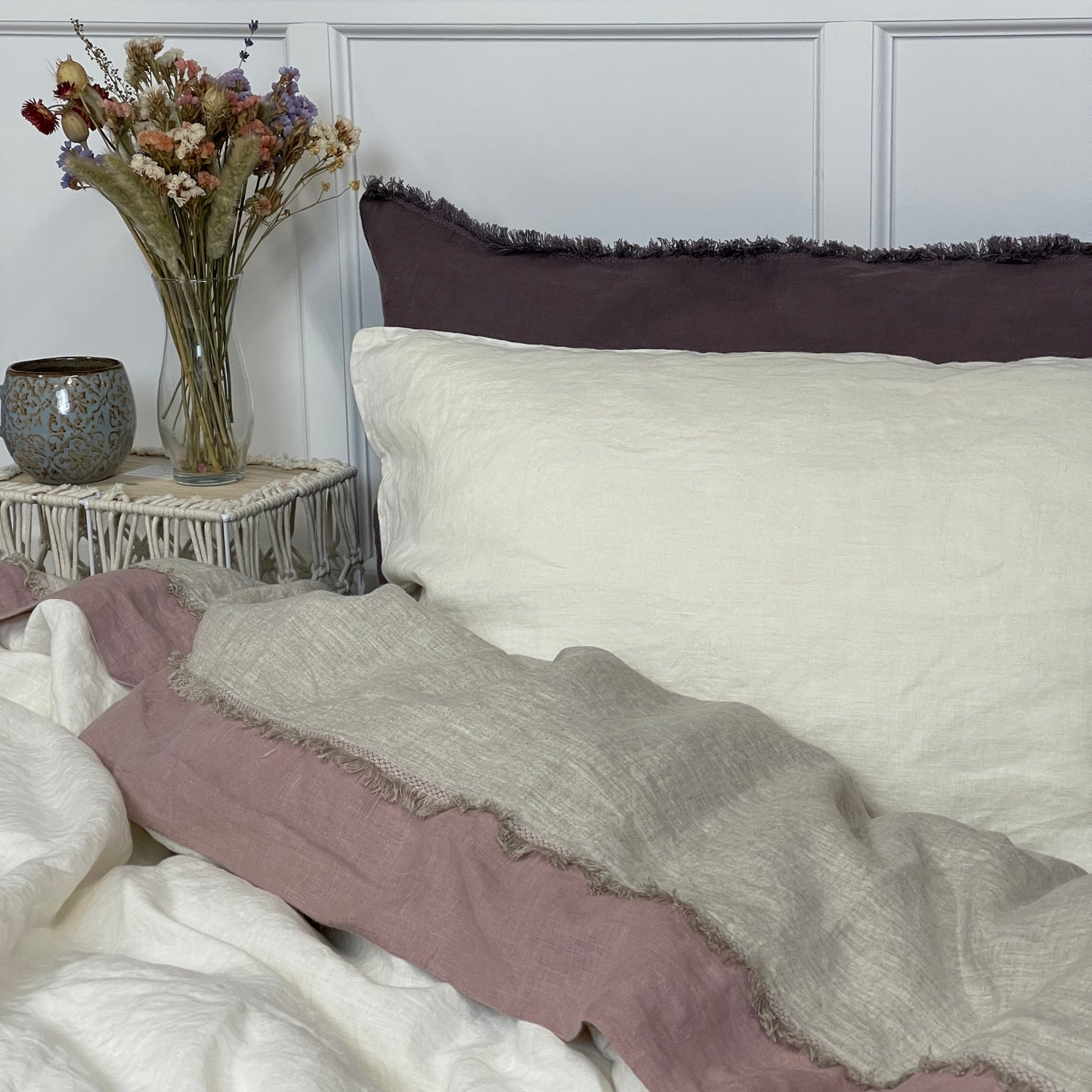 Greige Mauve Flat Sheet with Deco Detail