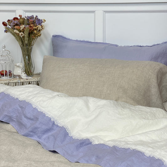 Silver Lilas Off-white Flax Flat Sheet with Deco Detail