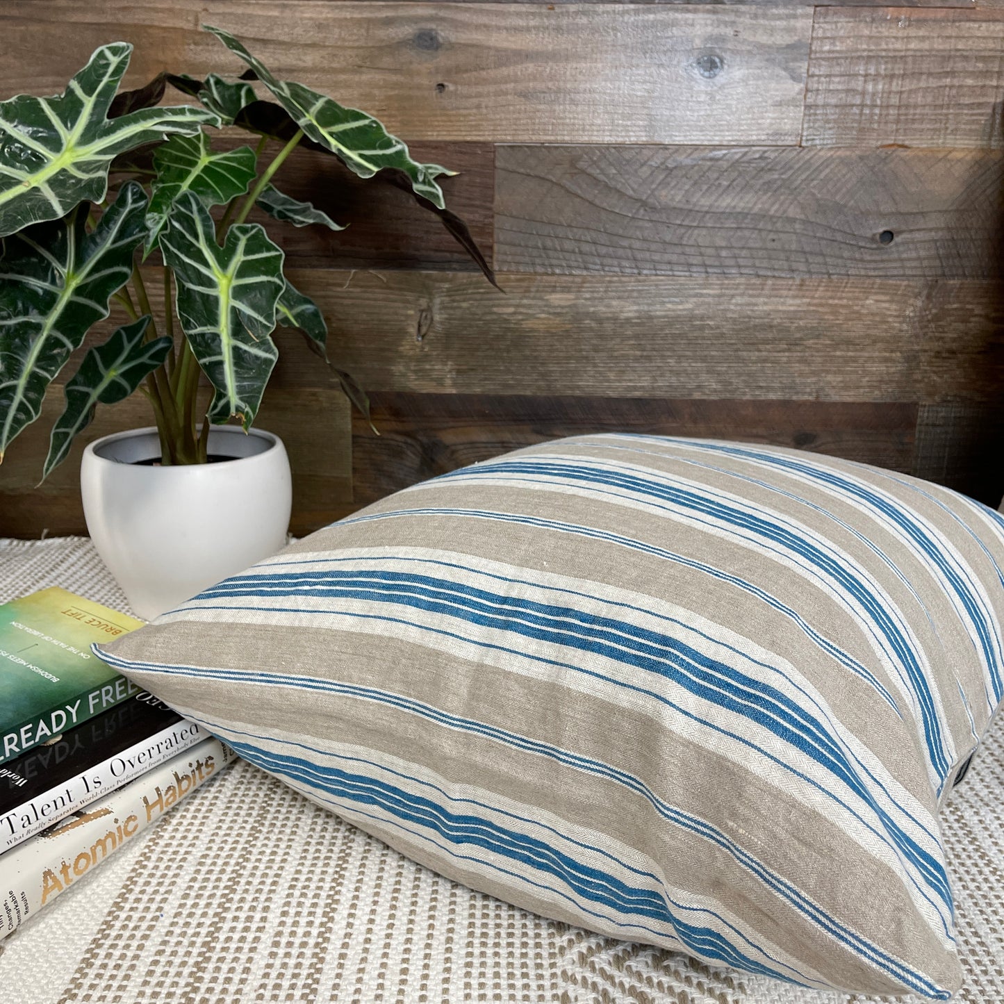 Coastal Stripe Flax Throw Pillow Cover
