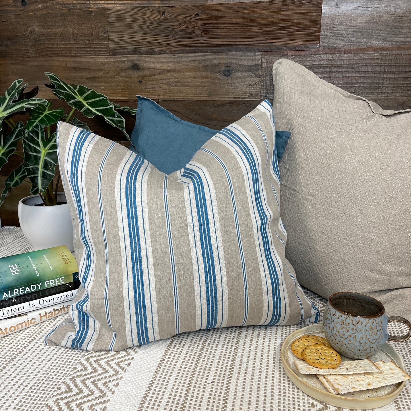 Coastal Stripe Flax Throw Pillow Cover