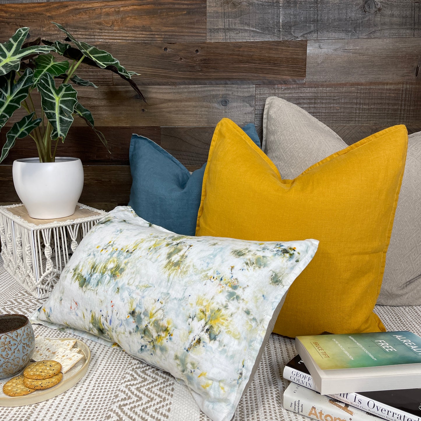 Mustard Flax Throw Pillow Cover