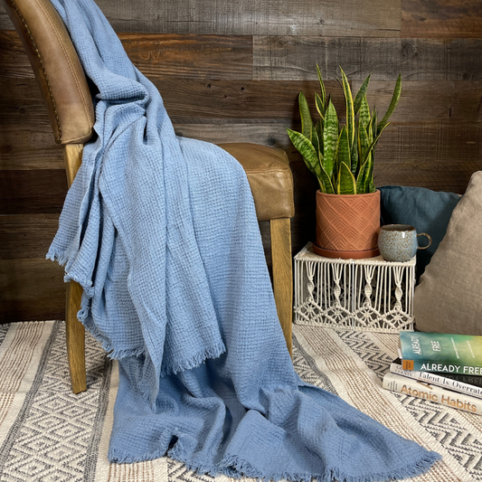 Blue Waffle 100% Flax Throw
