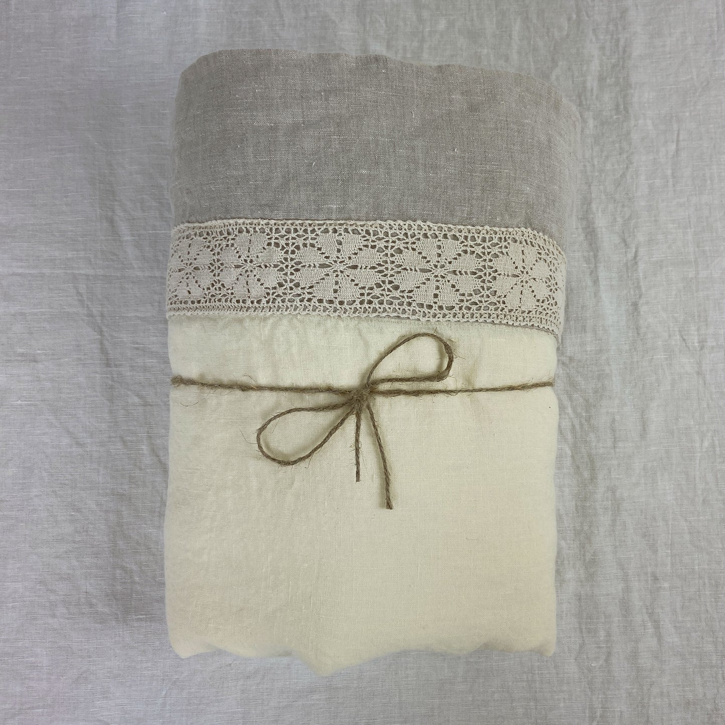 Butter Gray Flat Sheet with decorative detail and lace