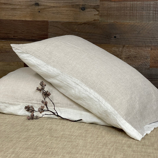 Reversible Off-white Greige Flax Pillowcase