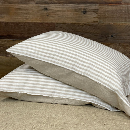 Country Road Natural Striped Flax Pillowcase
