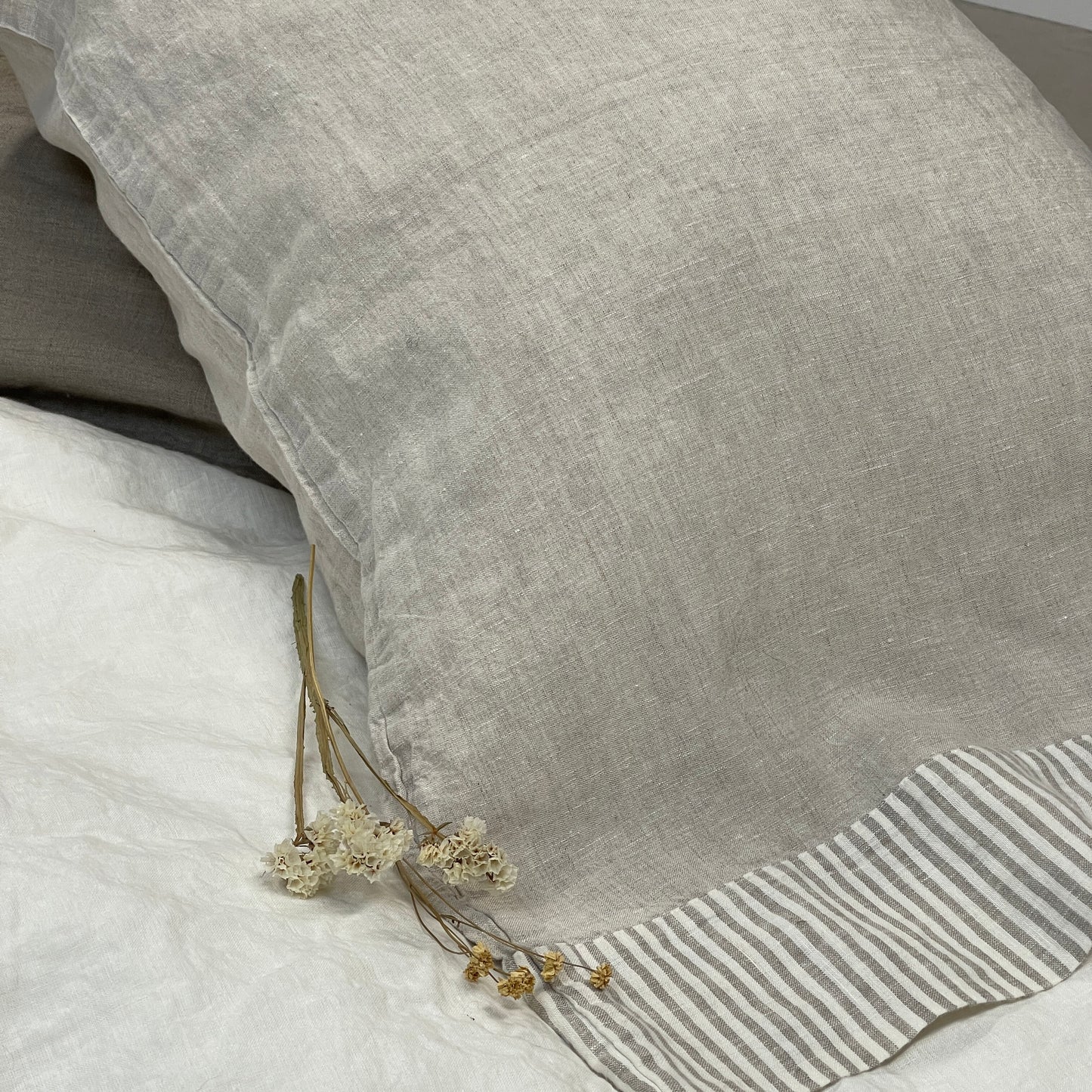 Stripe Accent Greige Flax Pillowcase