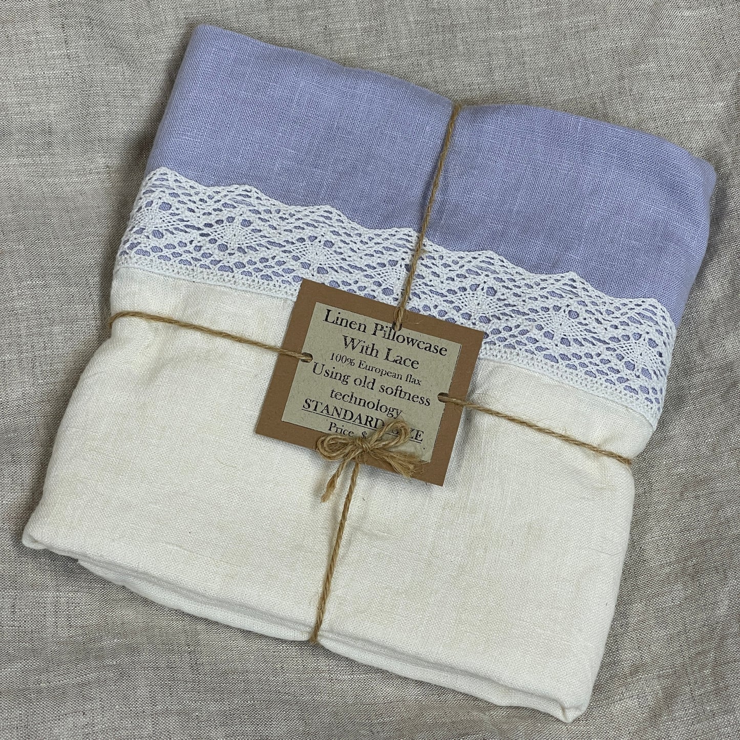 Off-white Silver Lilas Flax Pillowcase with Lace