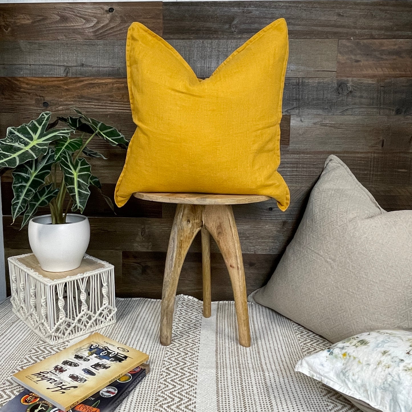 Mustard Flax Throw Pillow Cover